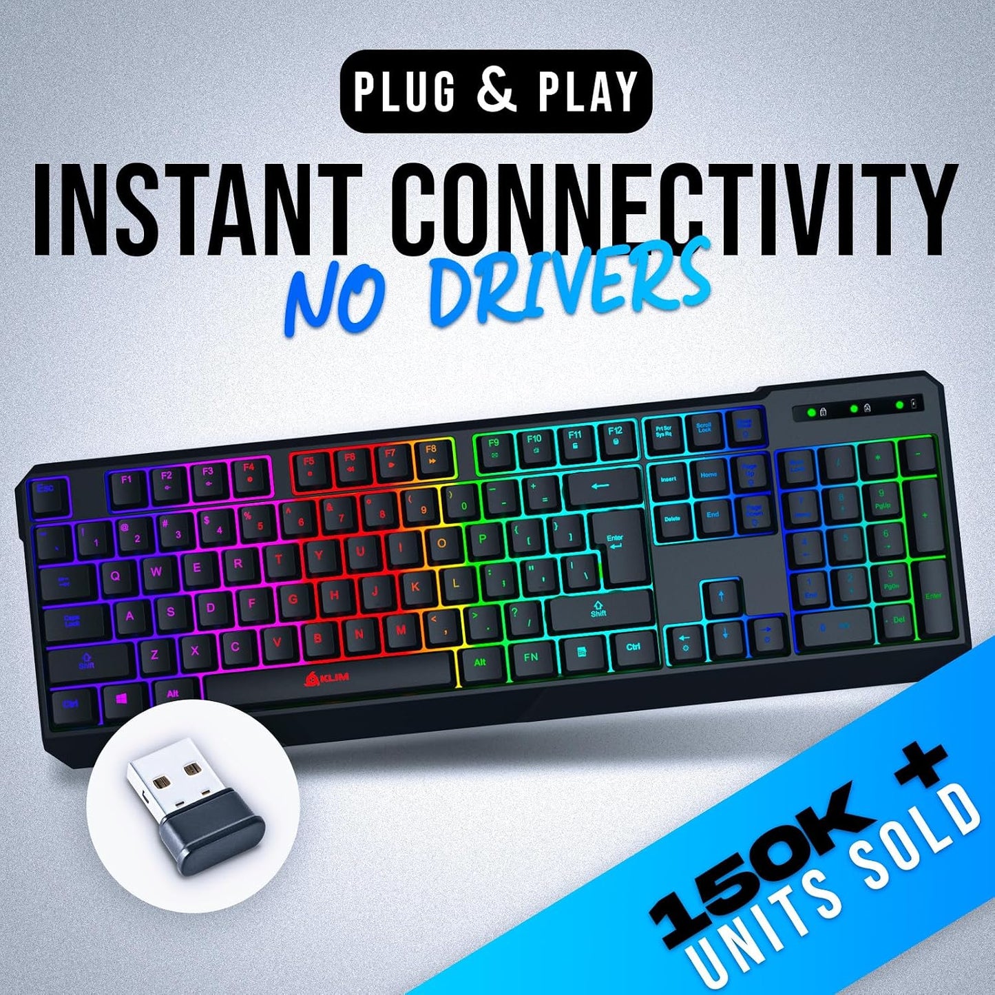 KLIM Chroma - Teclado inalámbrico para juegos con retroiluminación...