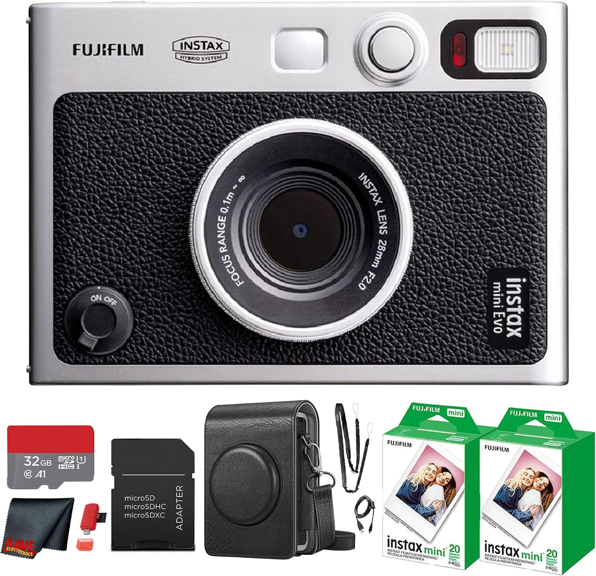 Fujifilm Instax Mini EVO Hybrid Cámara instantánea (negra) con paqu...