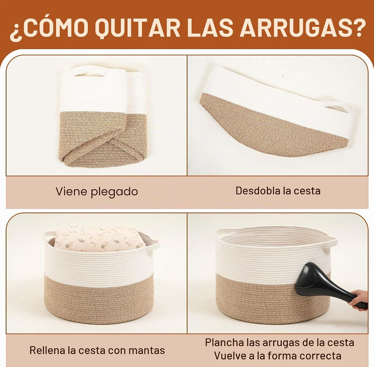 Cesta plegable para la ropa sucia con asa plegable, cuerda de algod...