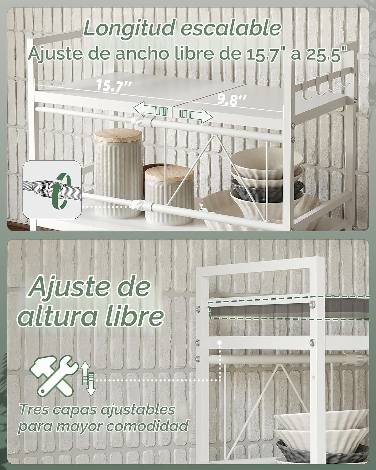 NETEL Soporte de microondas expandible de 3 niveles, estante para h...