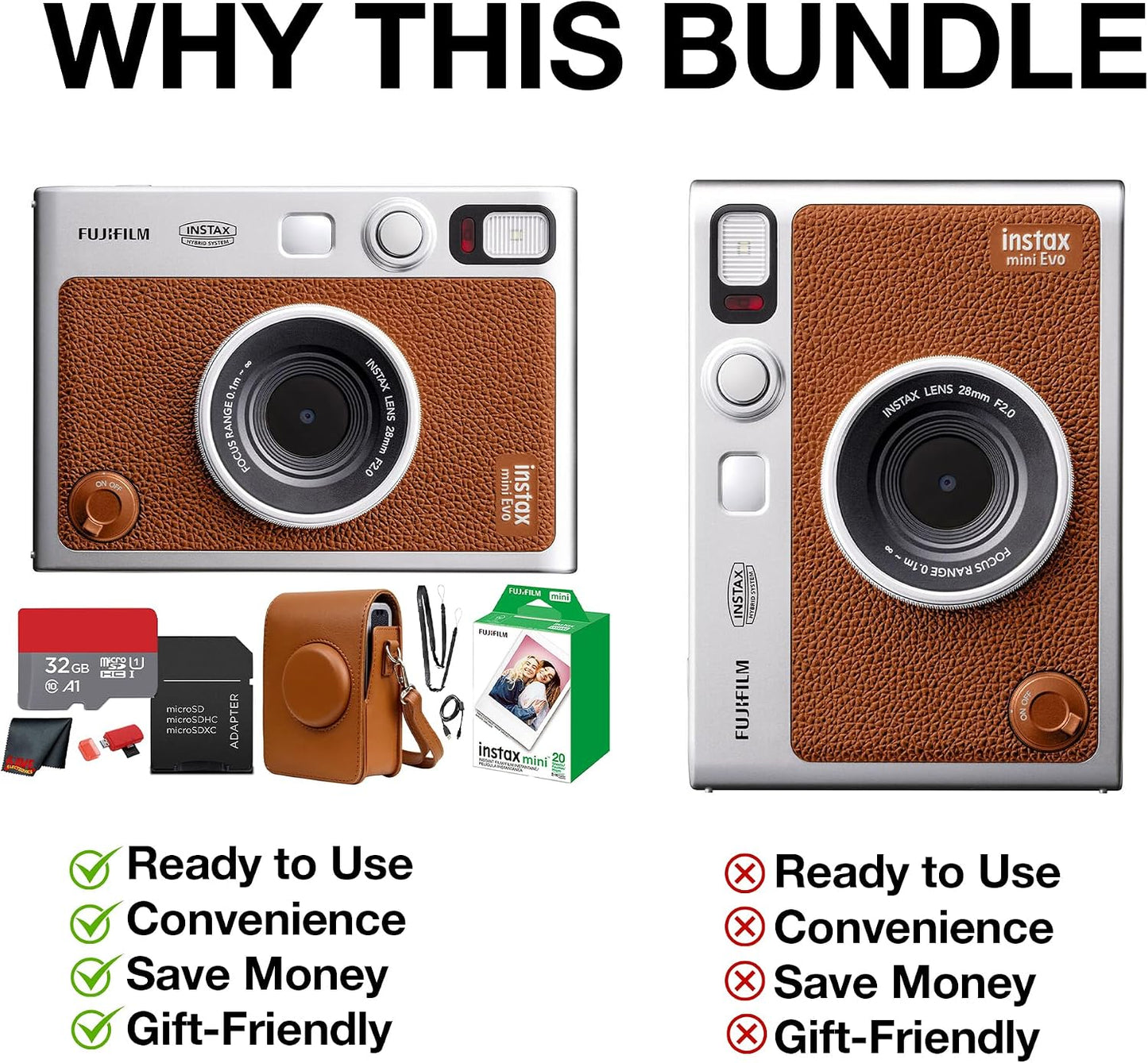 Fujifilm Instax Mini EVO Hybrid Cámara instantánea (marrón) con paq...