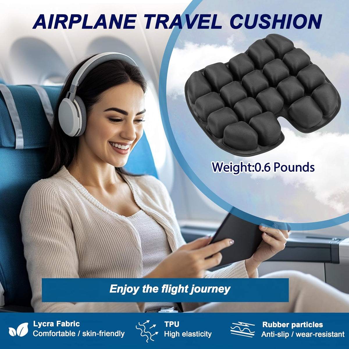 Cojín de asiento de viaje mejorado para avión, cojín de asiento de...