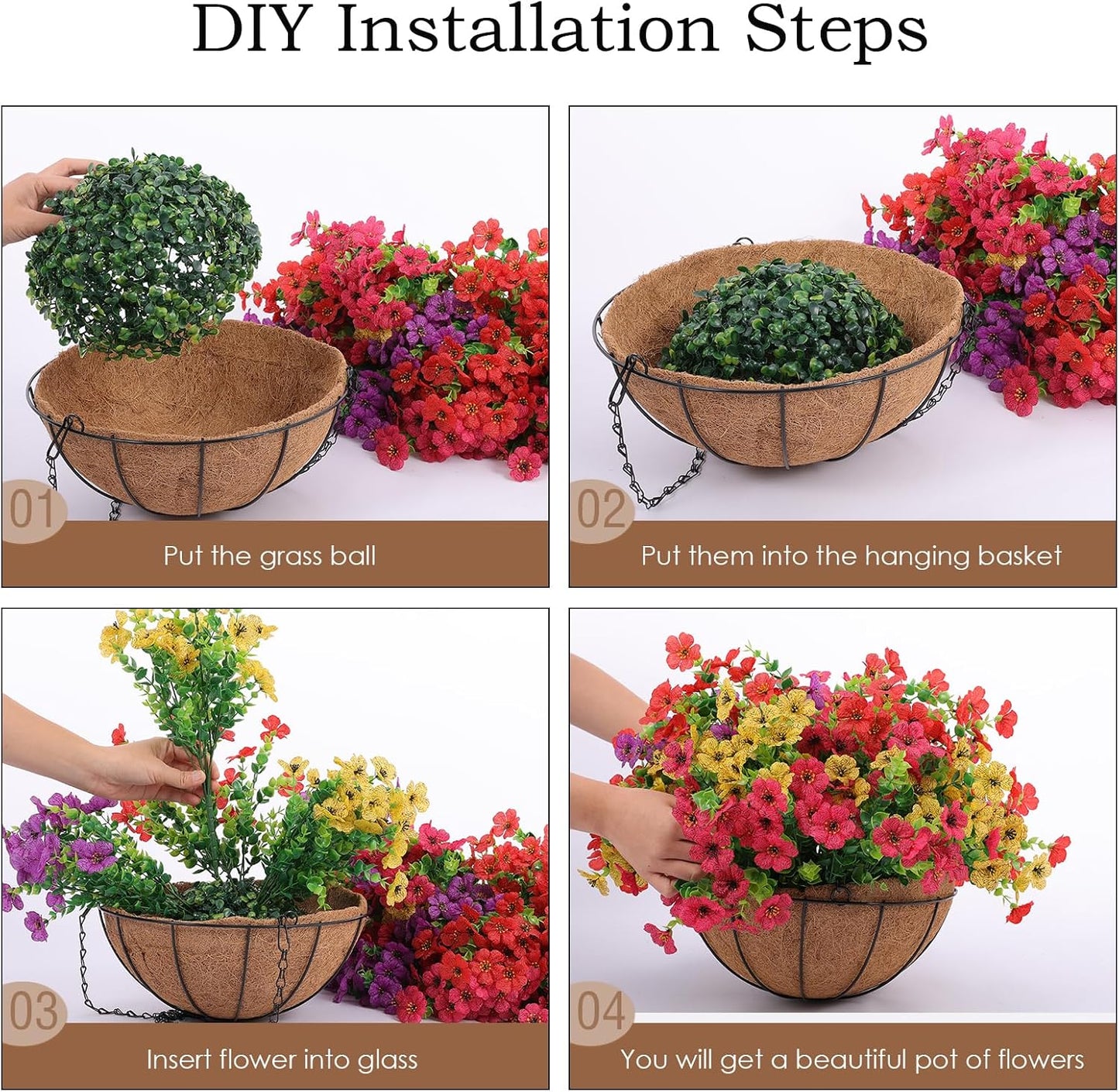 Hananona Juego de 2 flores artificiales para exteriores con cesta c...