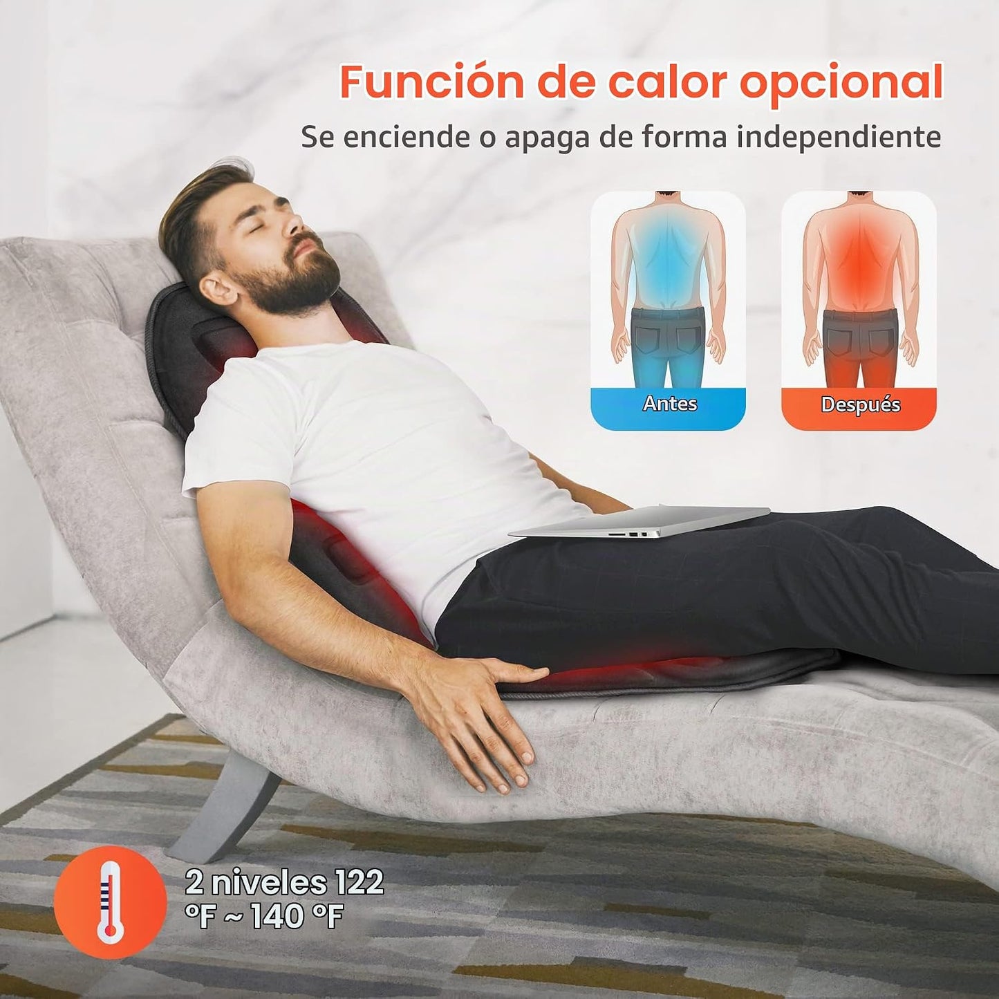 COMFIER Masajeador de Espalda con Calor, Cojín de Masaje de Asiento...