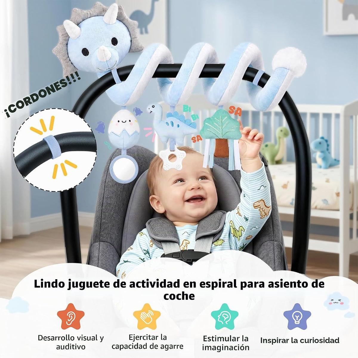 Stuffed Juguetes colgantes de asiento de automóvil de dinosaurio en...