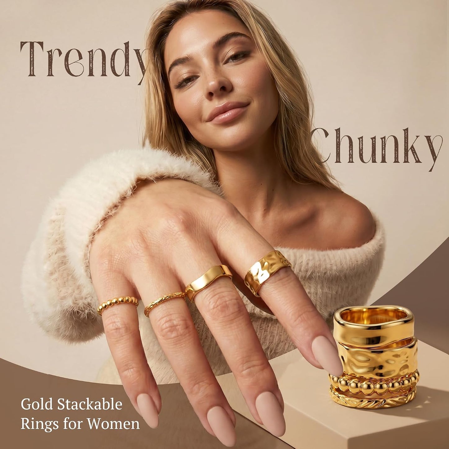 FUNRUN JEWELRY Anillos gruesos de oro para mujer, no se deslustra,...