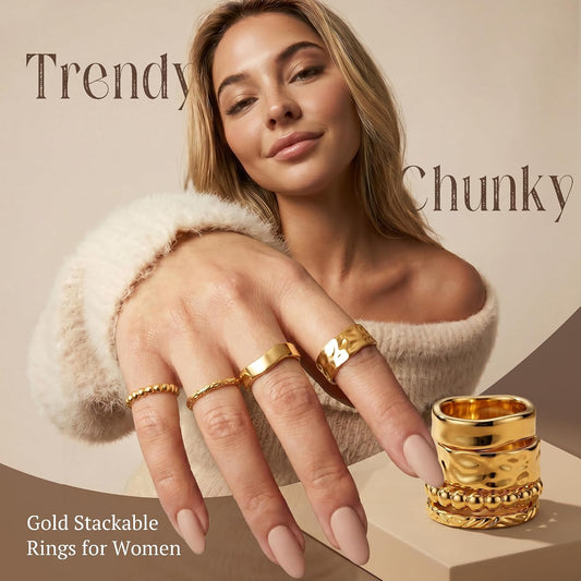 FUNRUN JEWELRY Anillos gruesos de oro para mujer, no se deslustra,...