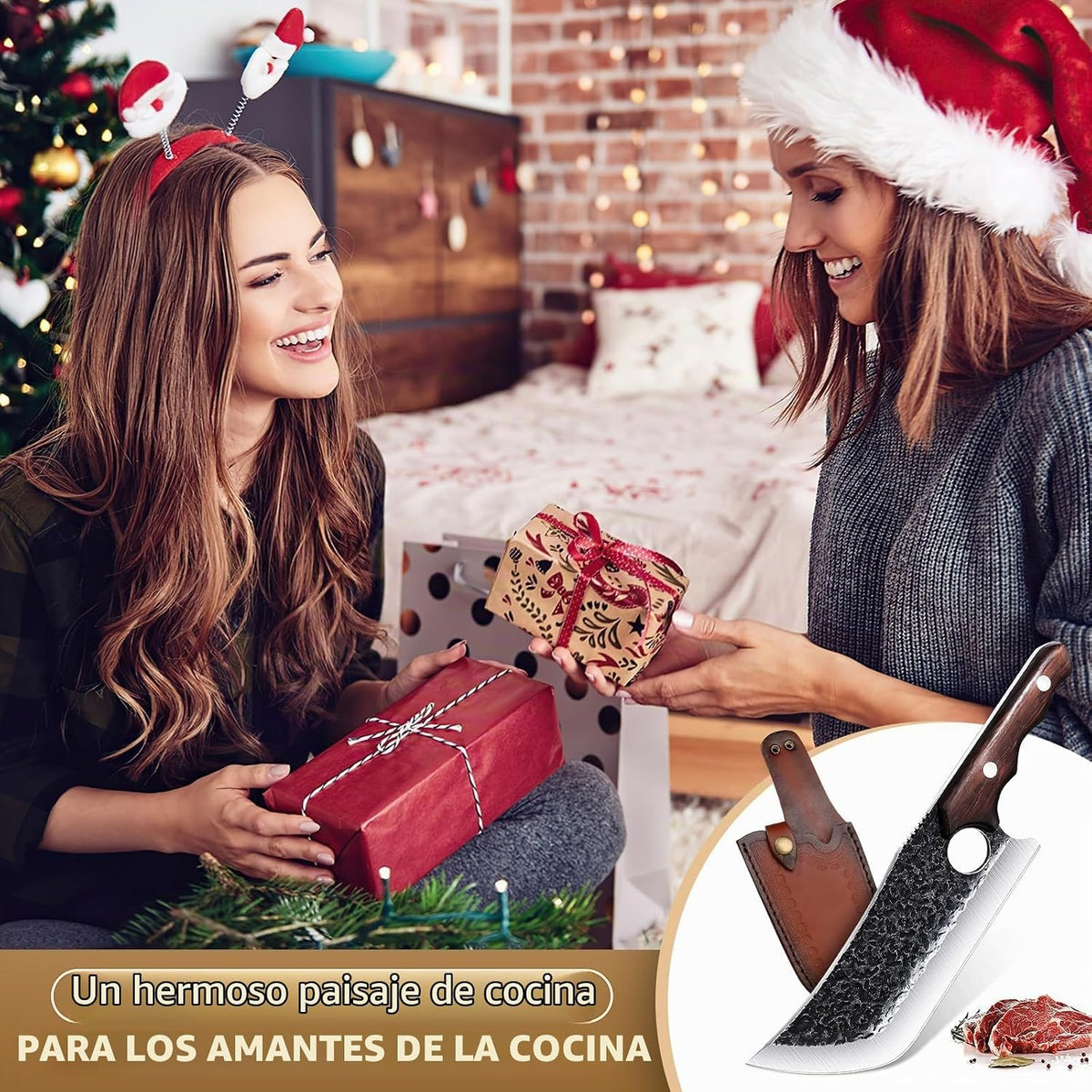 DRGSKL Cuchillo de carnicero forjado a mano con funda de cinturón y...