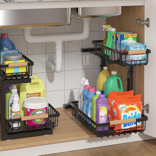 ADRIMER Organizador para debajo del fregadero, 2 paquetes, organiza...