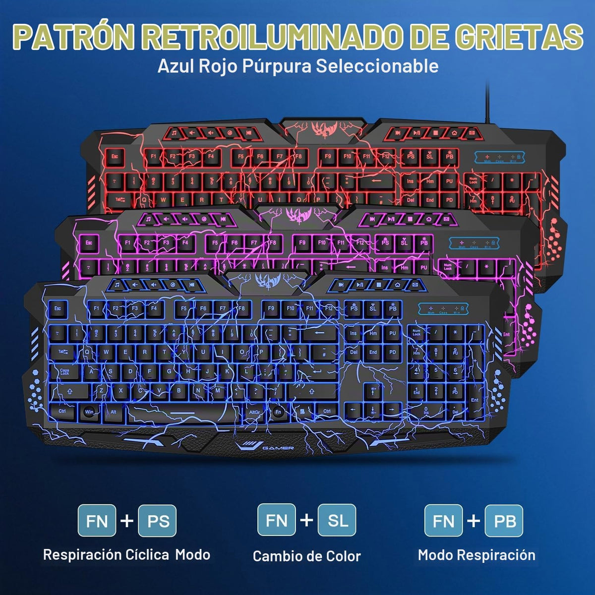 BlueFinger Combo de Teclado Retroiluminado para Juegos, Mouse y Aur...