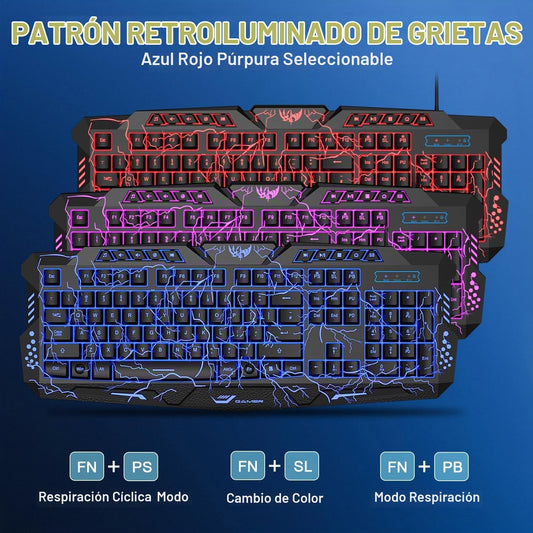 BlueFinger Combo de Teclado Retroiluminado para Juegos, Mouse y Aur...