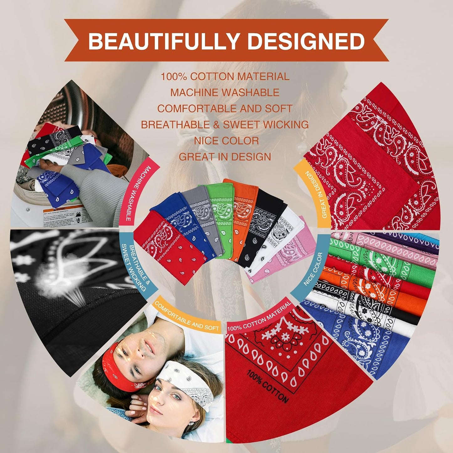 Raylarnia Bandanas grandes 100% algodón para hombres y mujeres, ban...