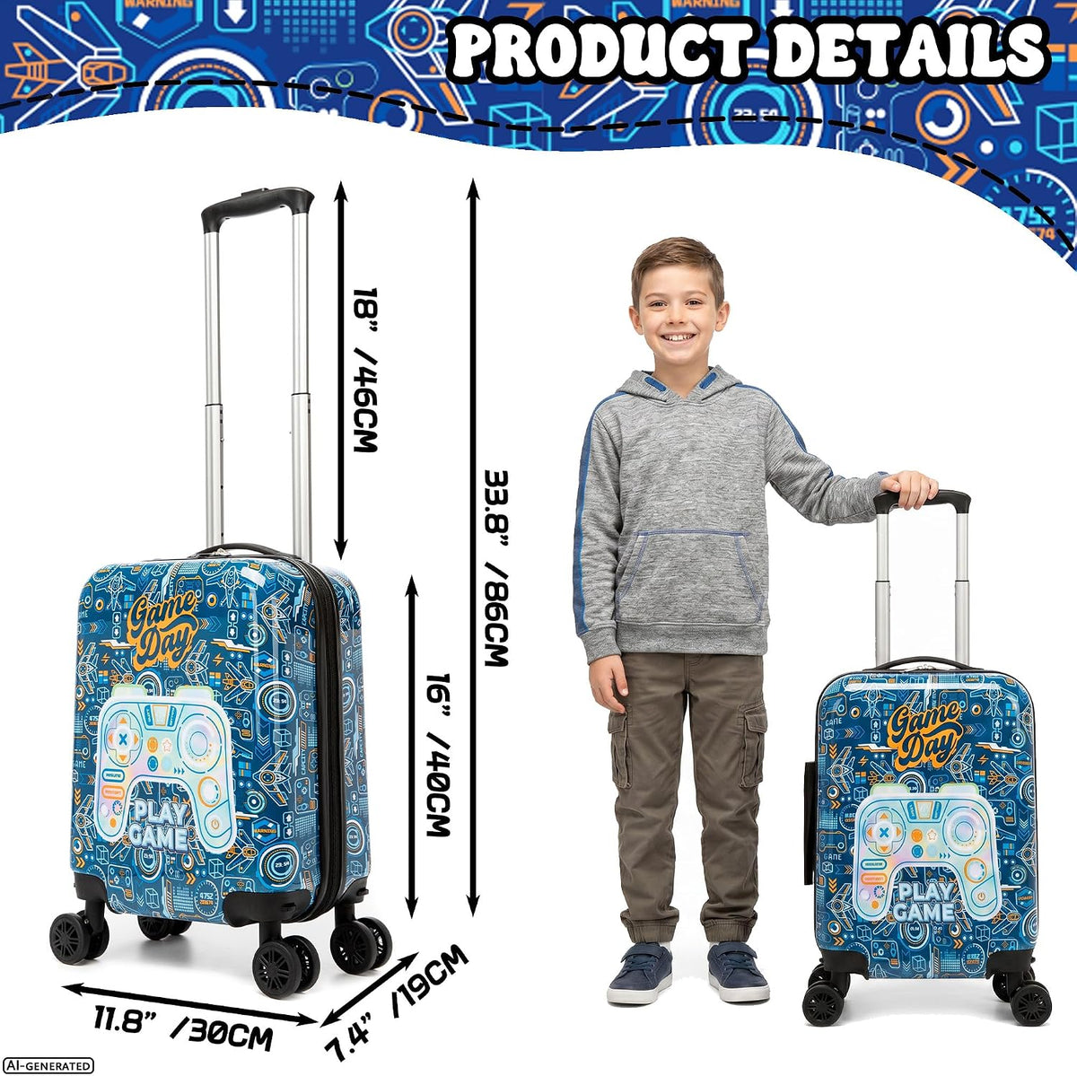 Esteemly Juego de equipaje para niños, 4 piezas, 16 pulgadas, rueda...
