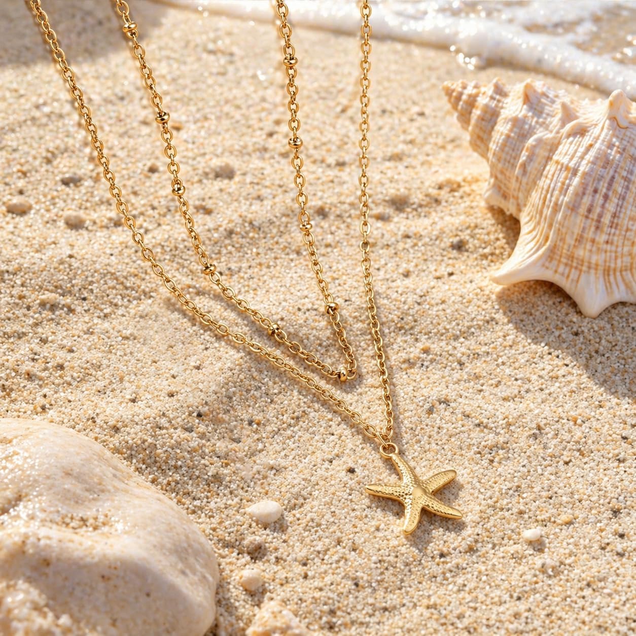 Collar de estrella de mar de playa de verano en capas para mujer, n...