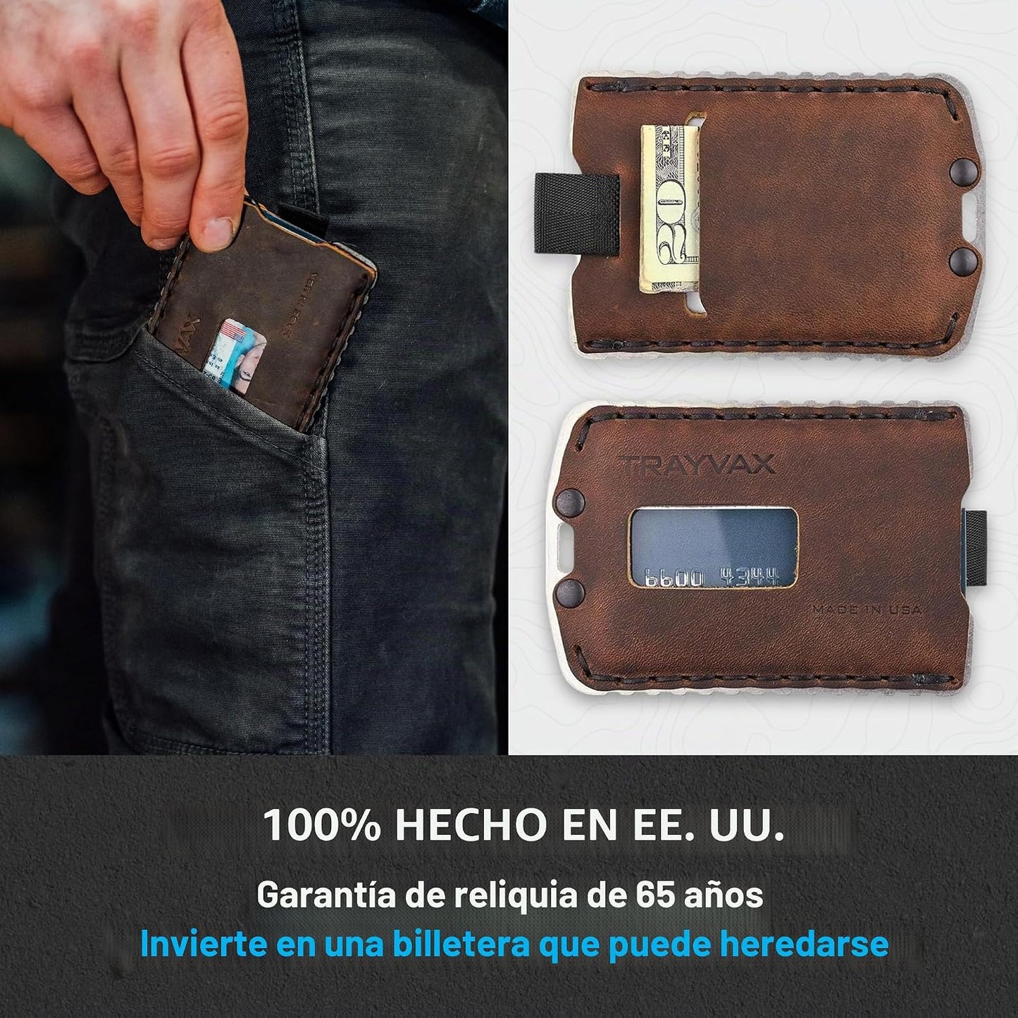 Trayvax Ascent - Cartera con bolsillo frontal RFID para dinero y ta...
