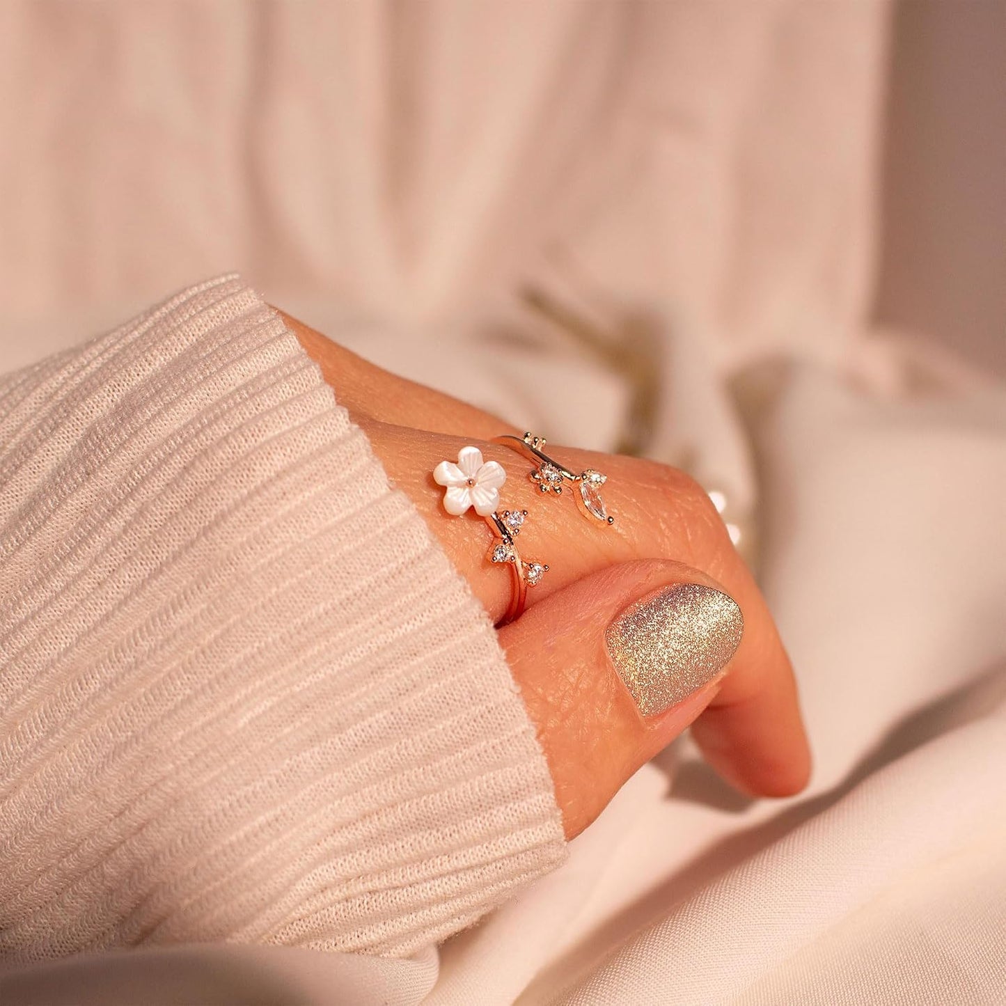 JALZEMPL Anillos de piedra natal con flores para mujeres, gema no m...