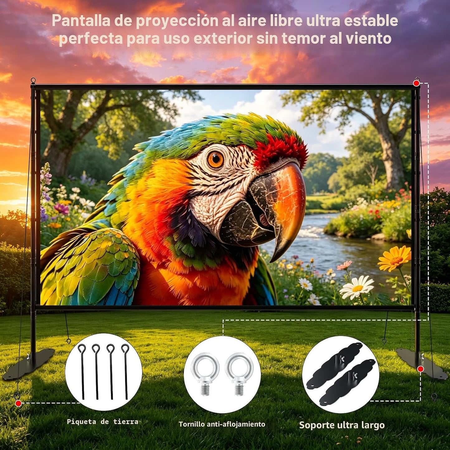 Pantalla de proyector de 150 pulgadas con soporte, pantalla de cine...