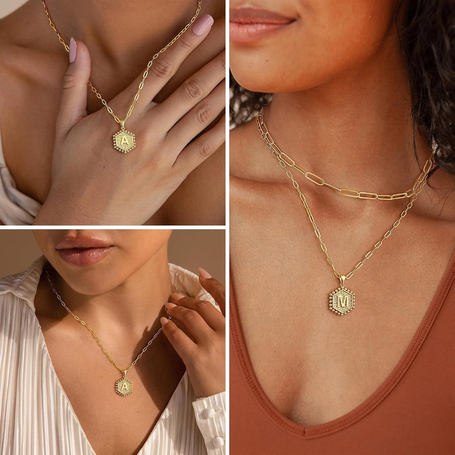 M MOOHAM - Delicado collar de oro para mujer, de 14 quilates, en ca...