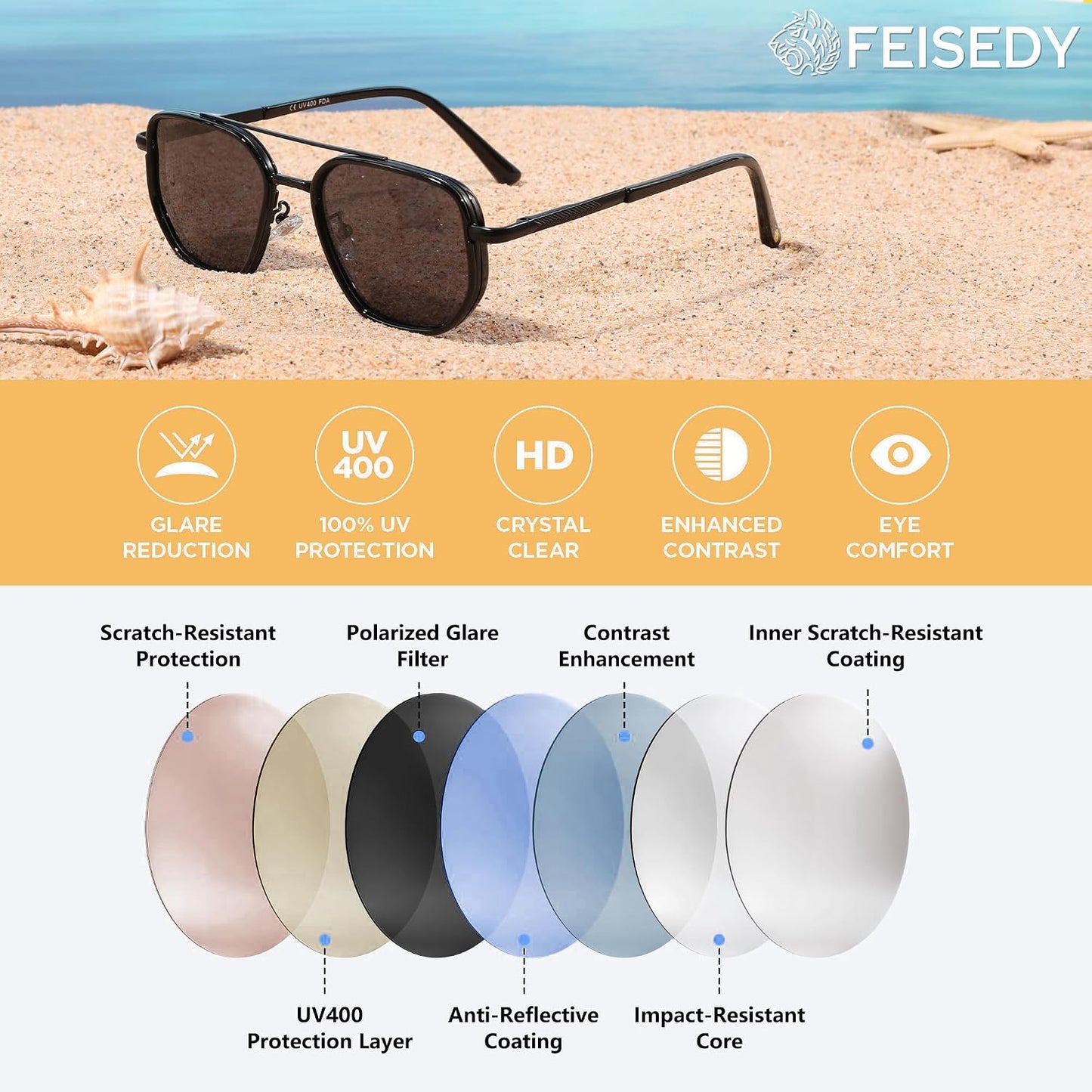 FEISEDY - Lentes de sol polarizados estilo aviador para hombres, ma...