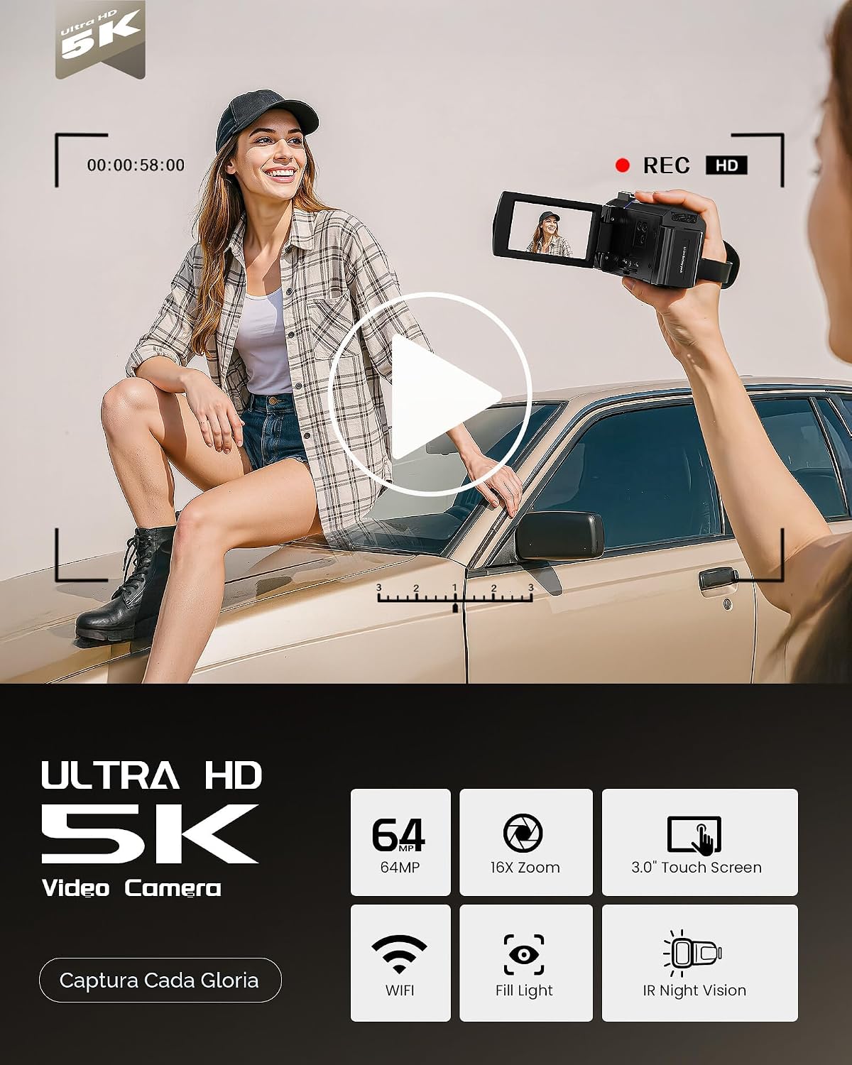 Videocámara 5K, cámara de video BREGOO UHD 64MP para vlogging en Yo...