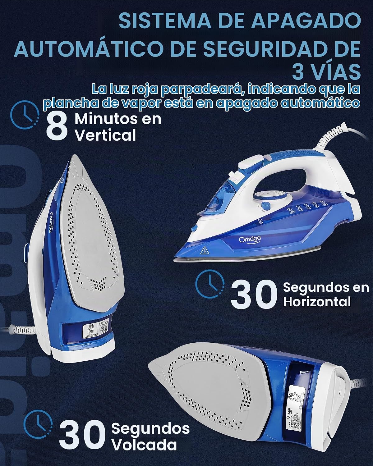 OMAIGA Plancha de vapor para ropa, 1500W, suela de cerámica antiadh...