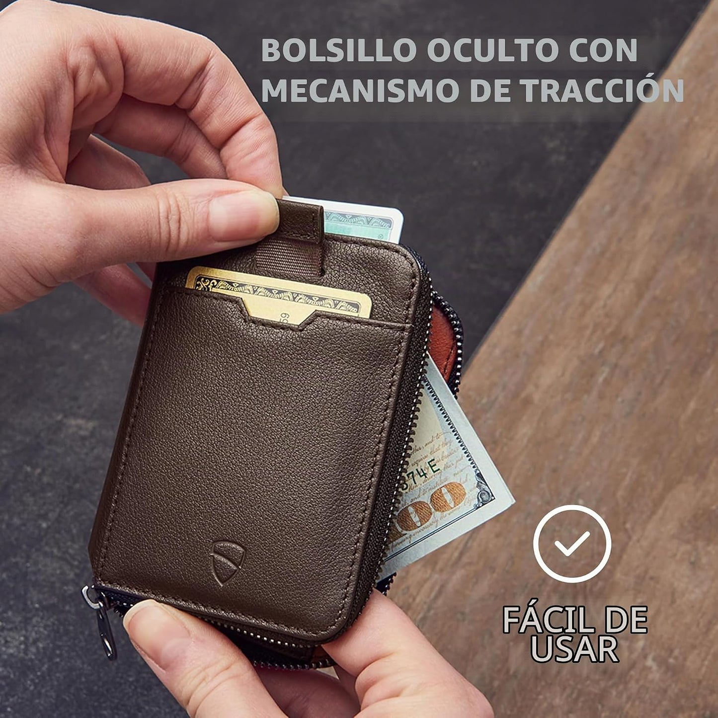 Vaultskin - Cartera de cuero con cierre de cremallera, minimalista...