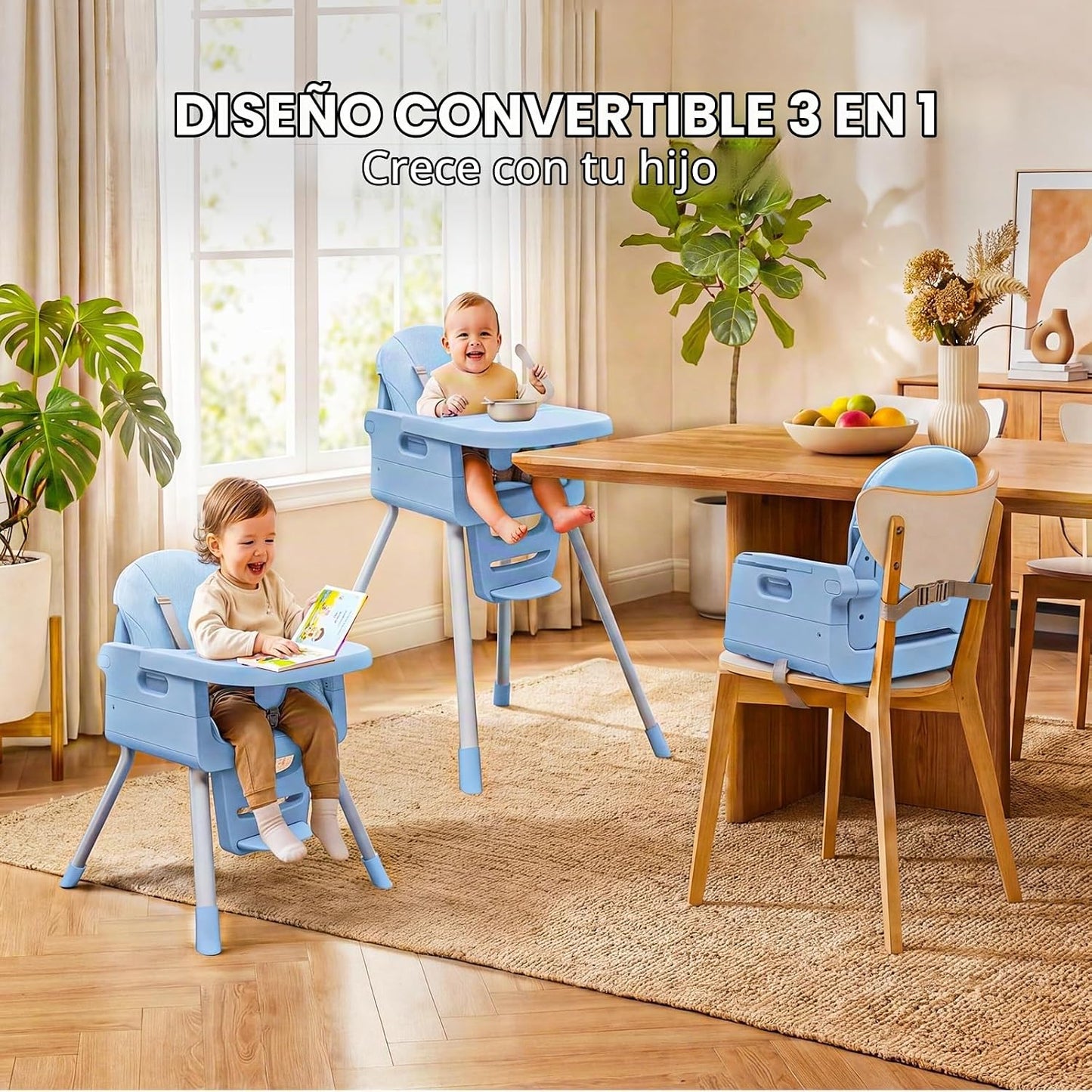 Silla alta 3 en 1 para bebés y niños pequeños, asiento y comedor de...
