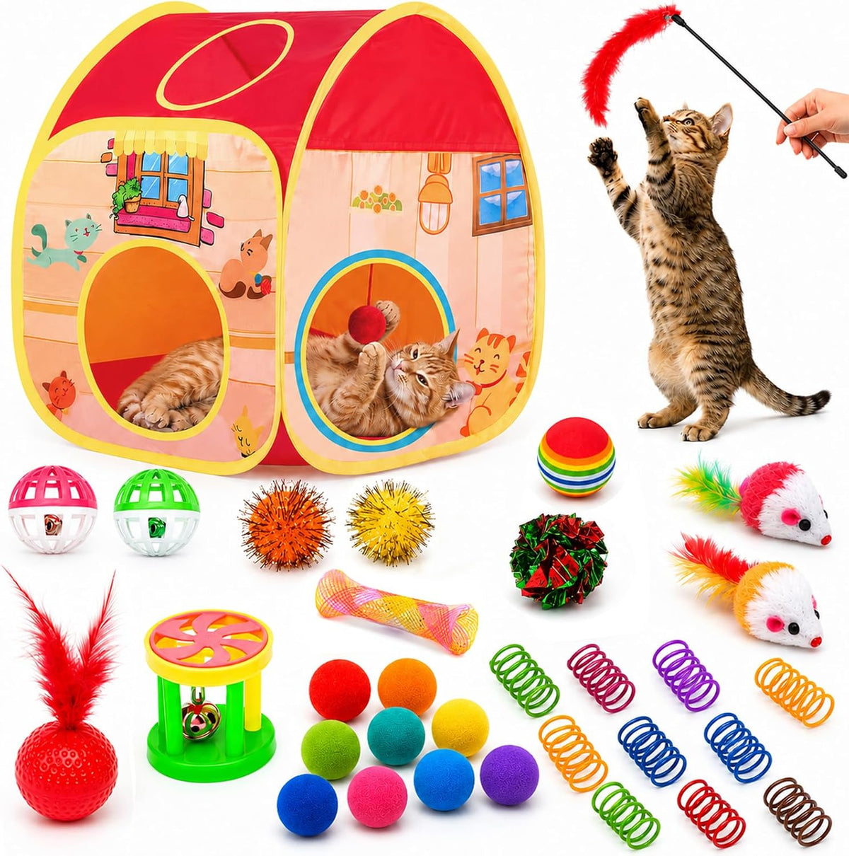 AILUKI Paquete variado de 33 juguetes para gatos de interior, juego...