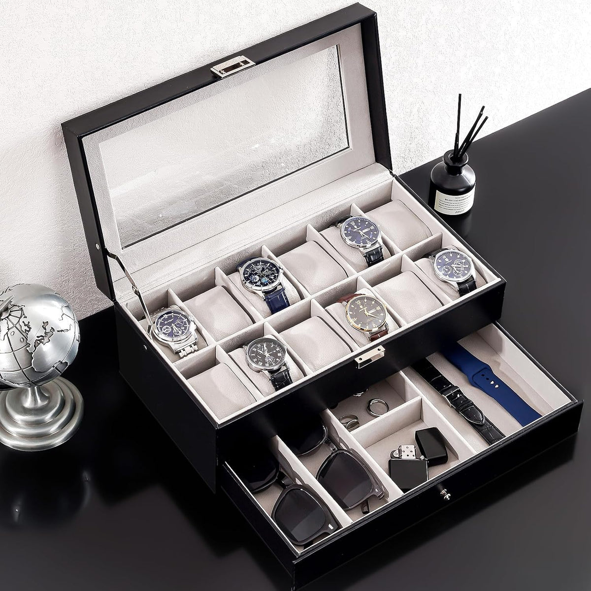 ProCase Caja de reloj, caja de reloj para hombre de 12 ranuras con...