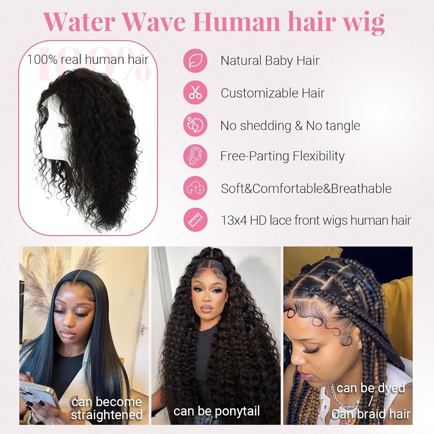 HappyNewHair Pelucas de cabello humano con encaje frontal transpare...