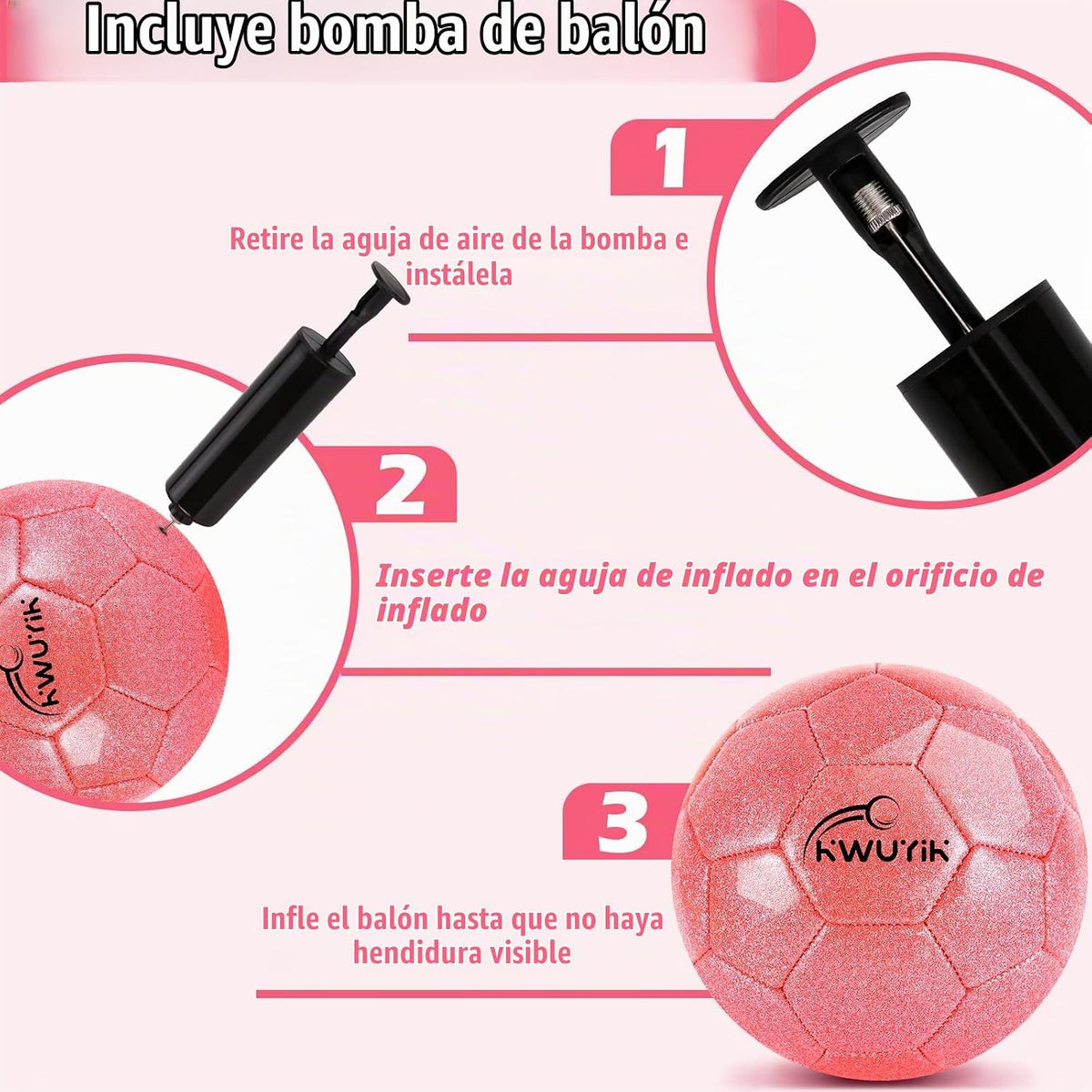 OKWUYiK Balón de fútbol de talla 3, 4, 5, con purpurina rosa, dorad...