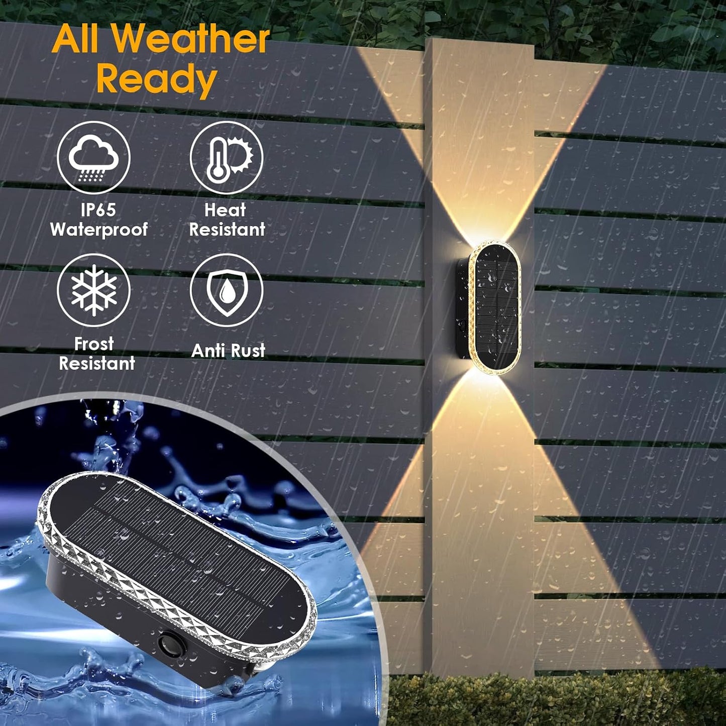 LIANGLOME - Paquete de 8 luces solares para vallas, luces solares p...