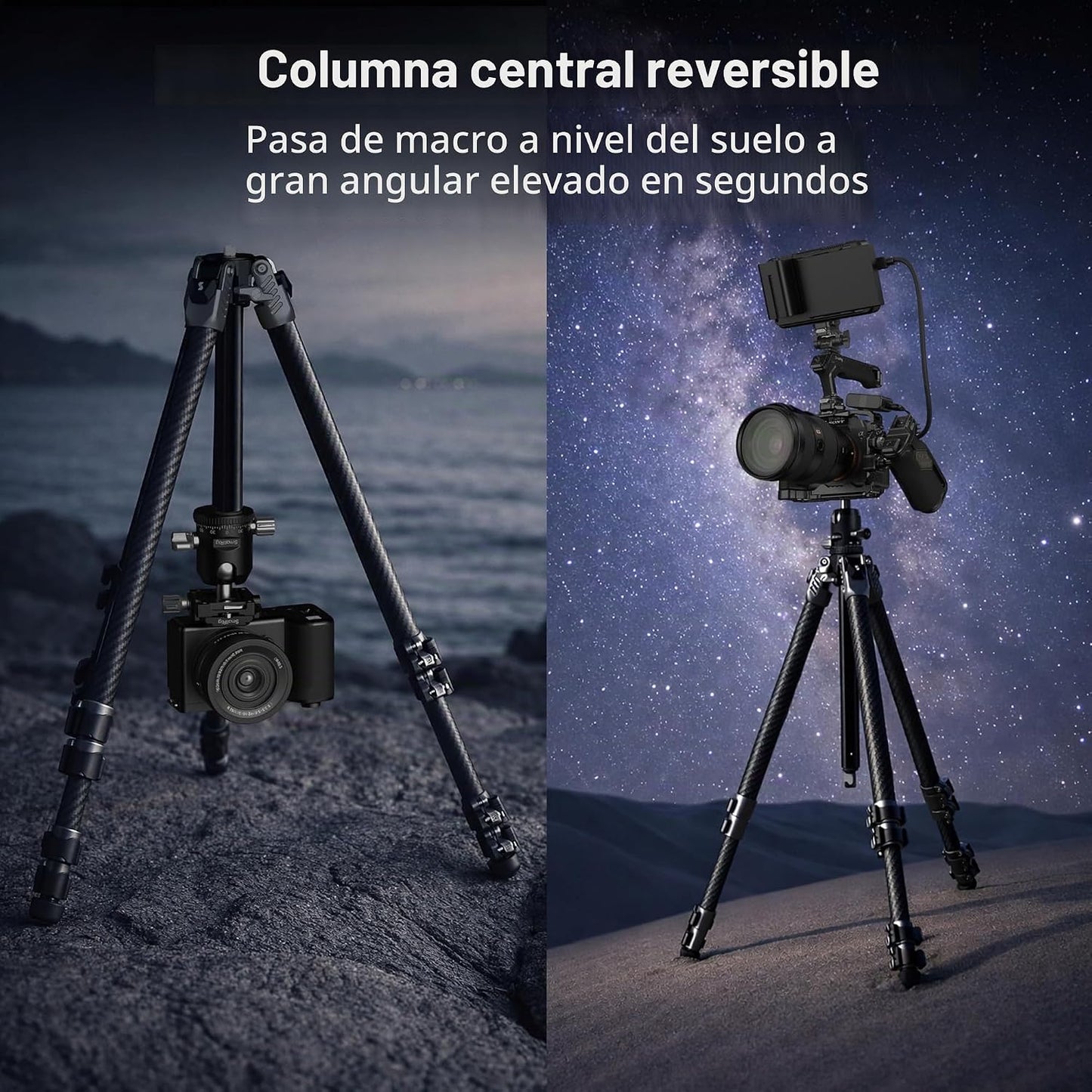 SmallRig Trípode de cámara de fibra de carbono de 160cm\/62.6'&...