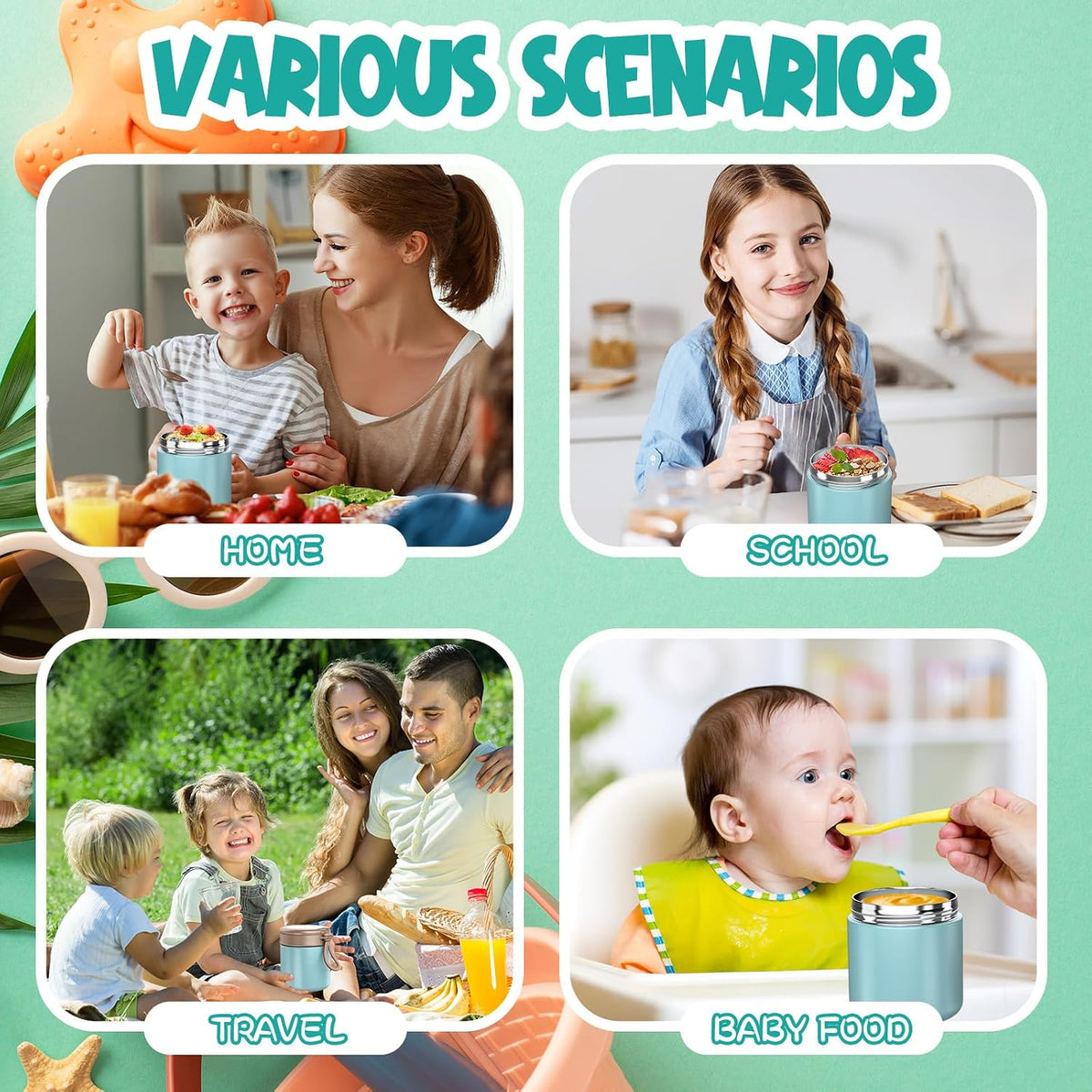 Termo para niños de comida caliente - 15.2oz con cuchara plegable y...