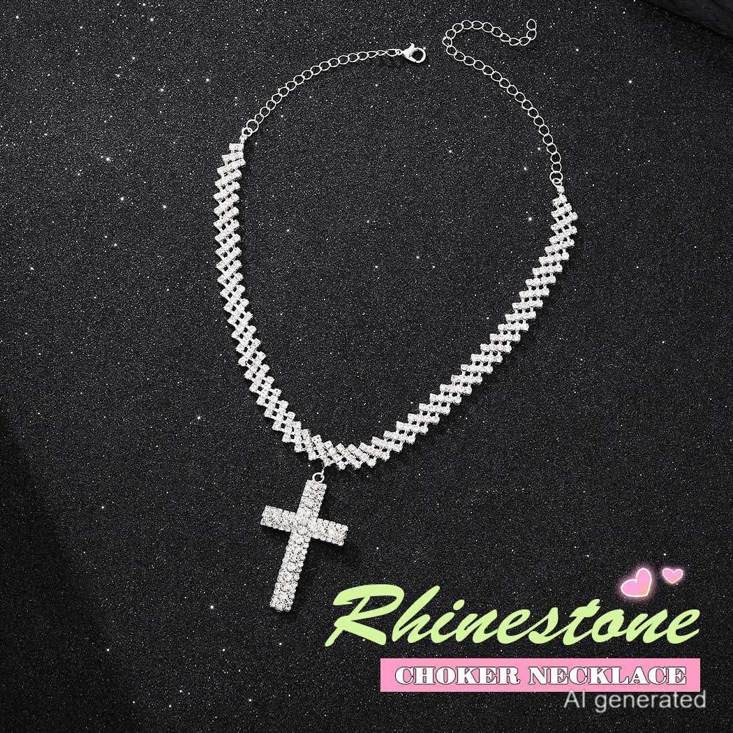 ACEDRE Collar de cruz de diamantes de imitación, gargantilla de cri...