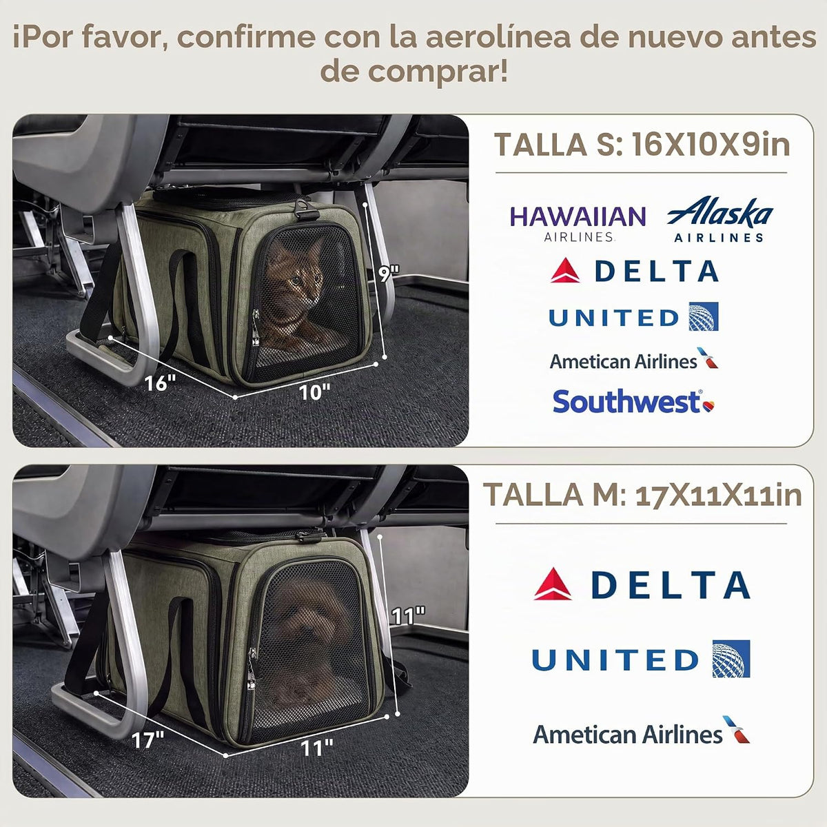 Petsfit Transportador de gatos mediano expandible para viajes aéreo...