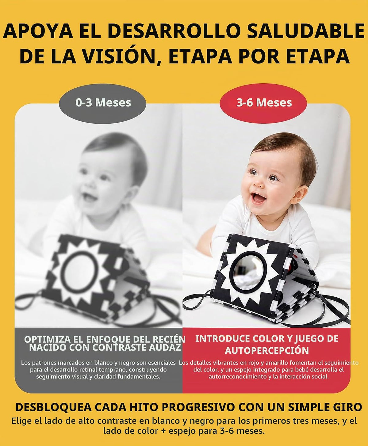 Yeeeasy Libros de bebé en blanco y negro para recién nacidos de 0 a...