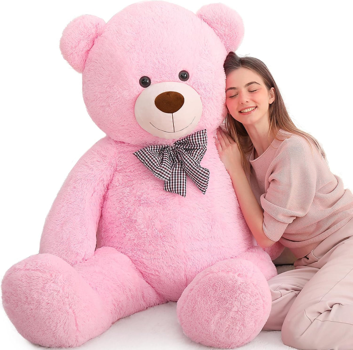 MaoGoLan Oso de peluche gigante rosa de 5 pies, suave cara sonrient...