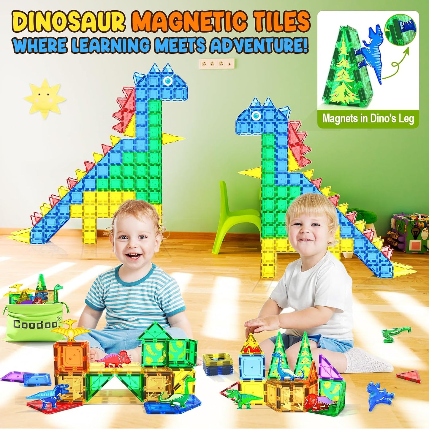 Juguetes Coodoo de Dinosaurios Azulejos Magnéticos - Bloques de Con...