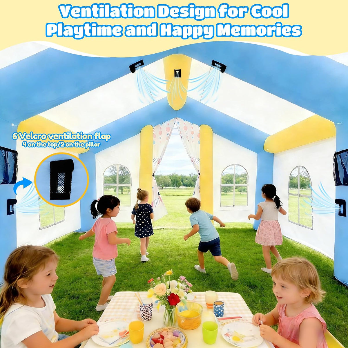 WELLFUNTIME - Casa de juegos inflable para niños con soplador de ai...