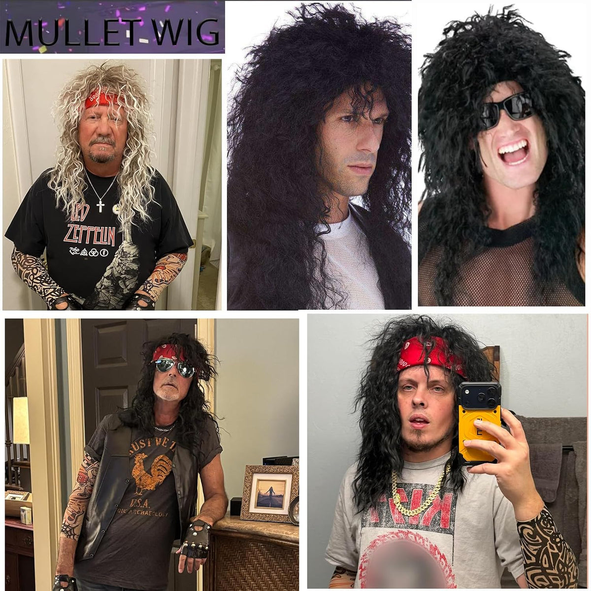 Guree Hair 6 piezas de peluca Rocker Mullet para hombres y mujeres,...