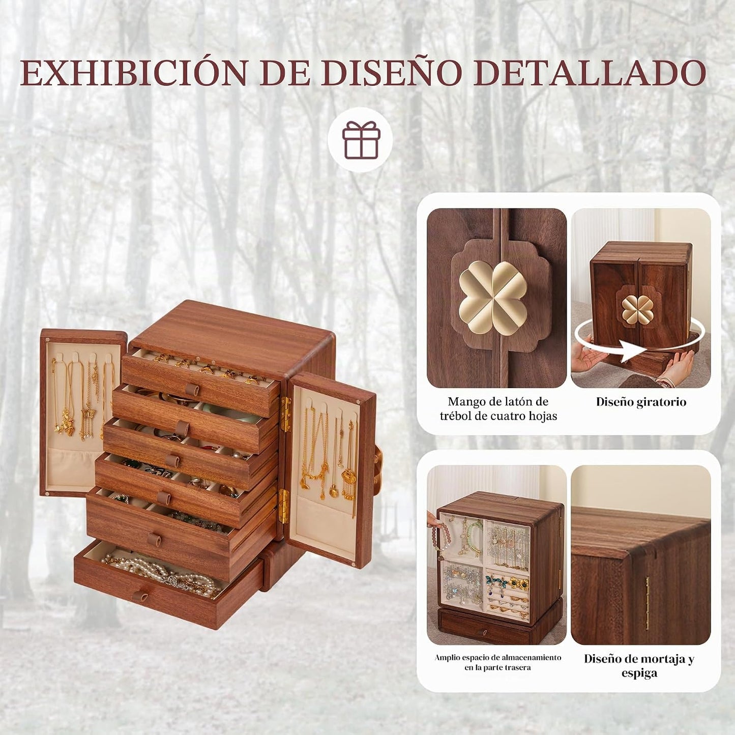 KAOTGOT Joyero de madera para mujeres y niñas, organizador grande d...