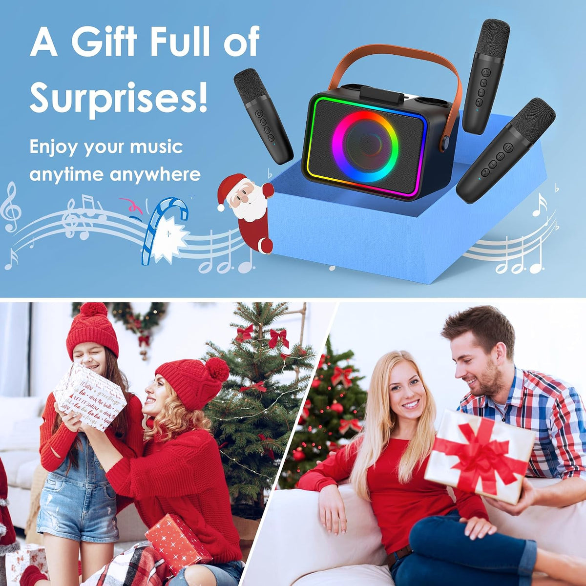 Máquina de karaoke para niños y adultos, altavoz Bluetooth 3 micróf...
