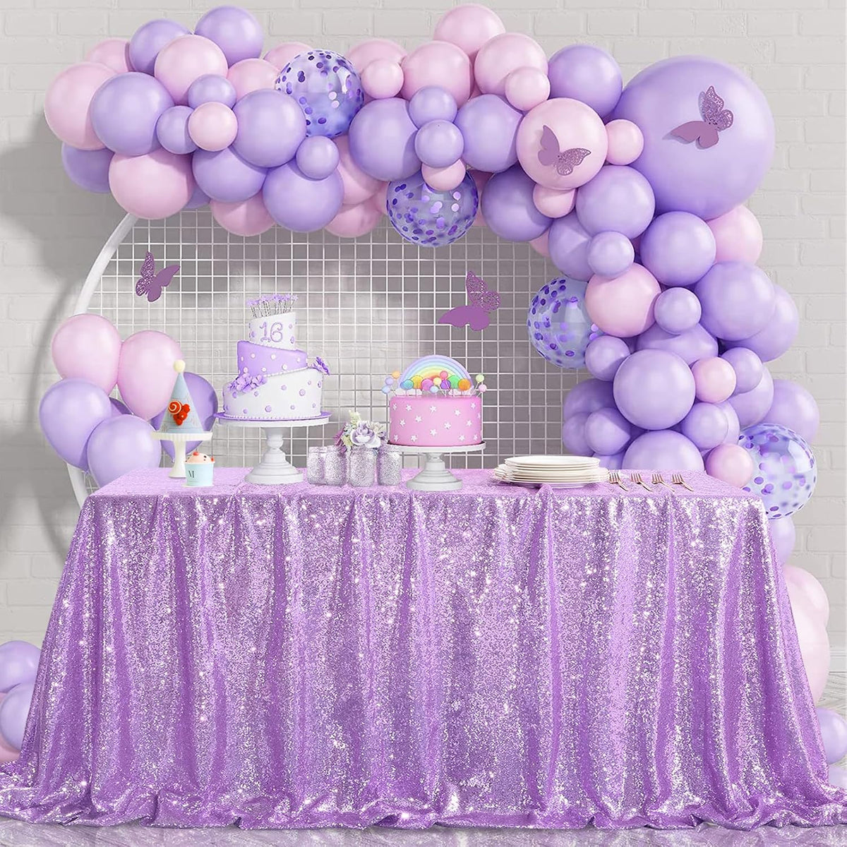 B-COOL Mantel de lentejuelas de lavanda, color lila, mantel de lent...
