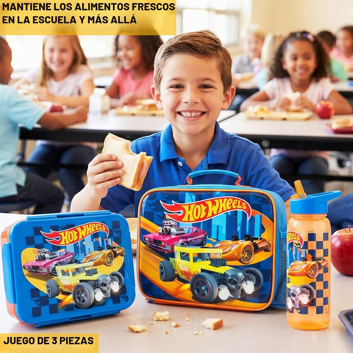 Get Trend Hot Wheels Bolsa de almuerzo, caja Bento y botella de agu...