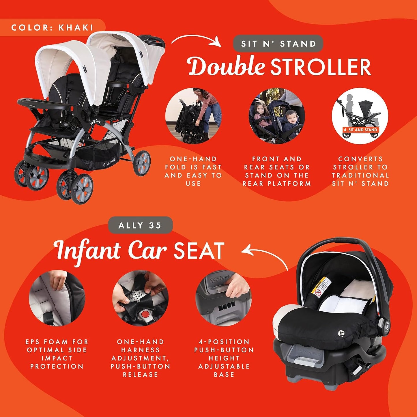 Baby Trend Cochecito doble para bebés y niños pequeños y 2 asientos...