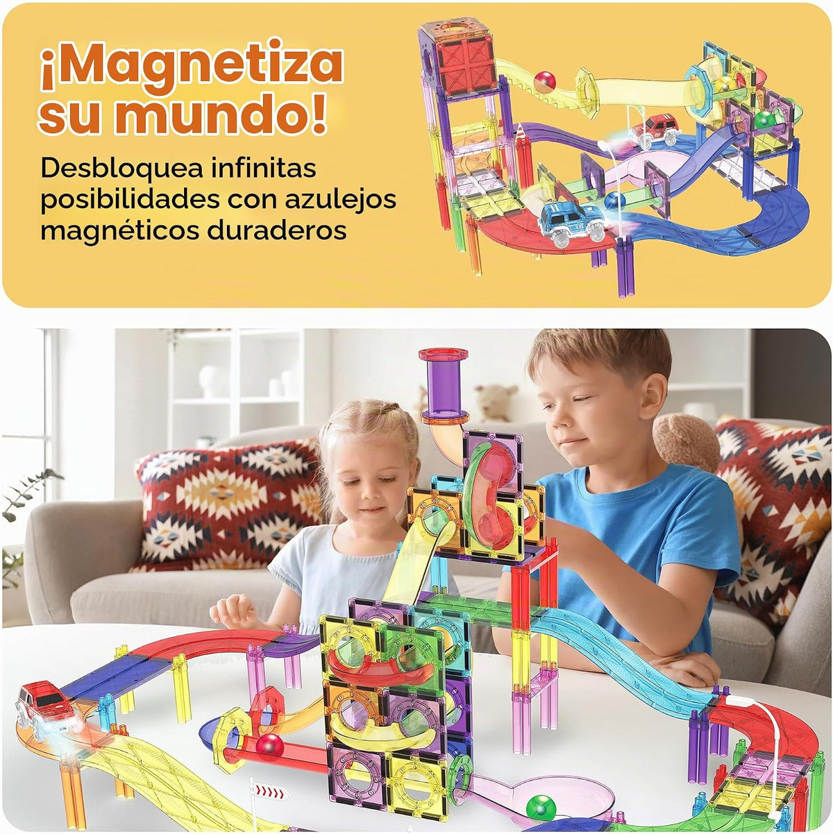 PicassoTiles Juego de 121 azulejos magnéticos de pista de carreras...