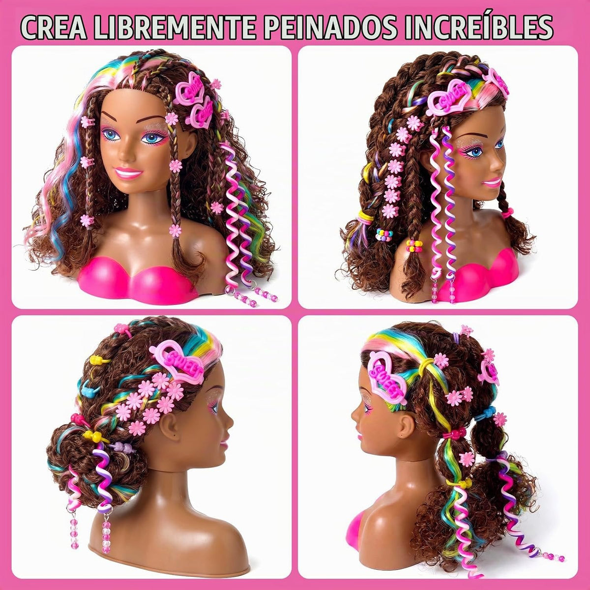 Cabeza de muñeca para peinar el cabello, muñeca negra de 9 pulgadas...