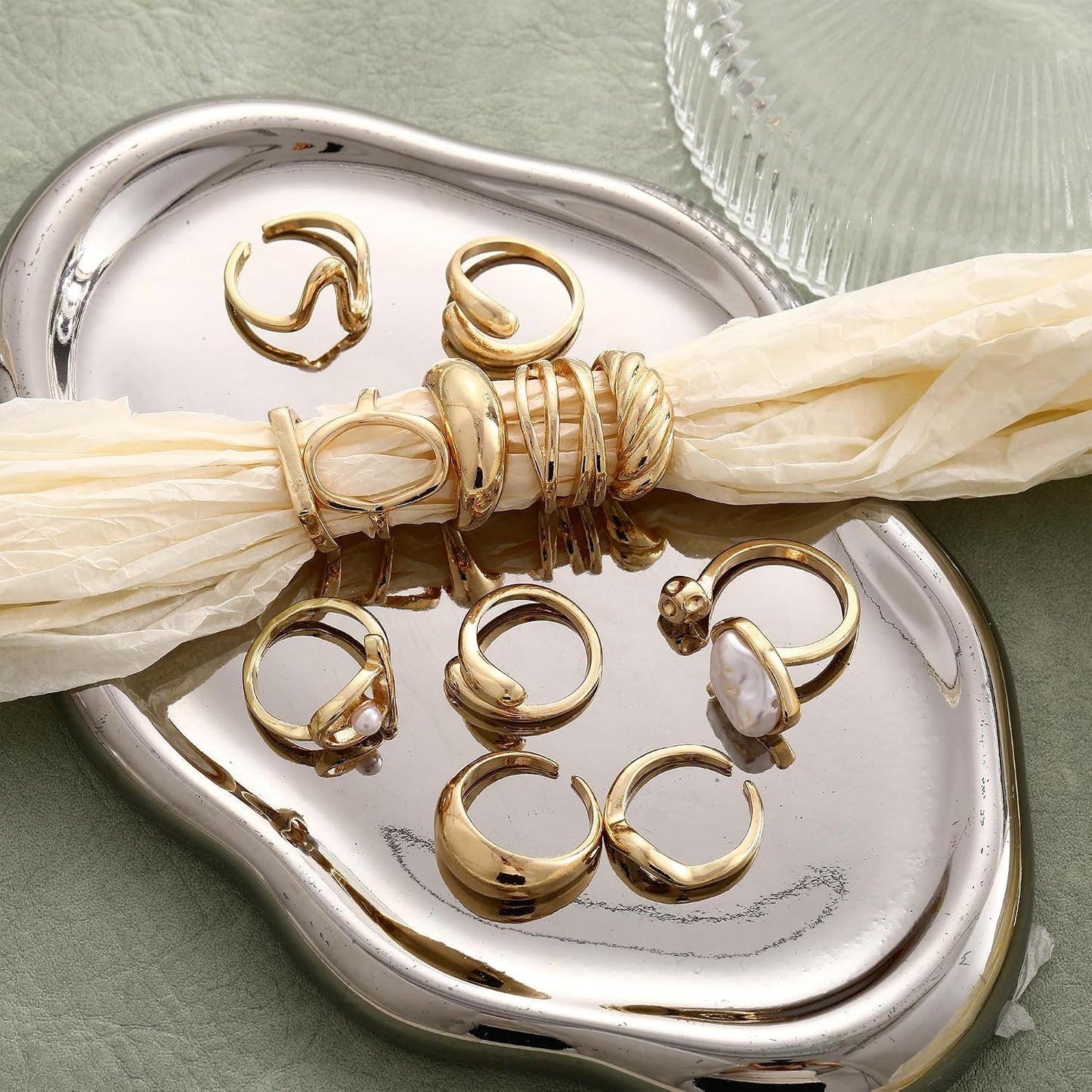 12 piezas de anillos de oro gruesos para mujer, anillo de flor sin...