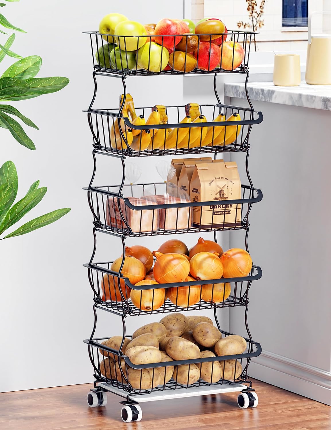 OKZEST cesta de frutas de 5 niveles para cocina, estante organizado...